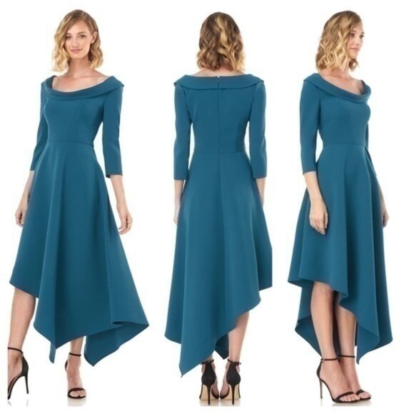NWT Kay Unger Arianna Peacock Teal Cocktail Dress II28 - Picture 1 of 14